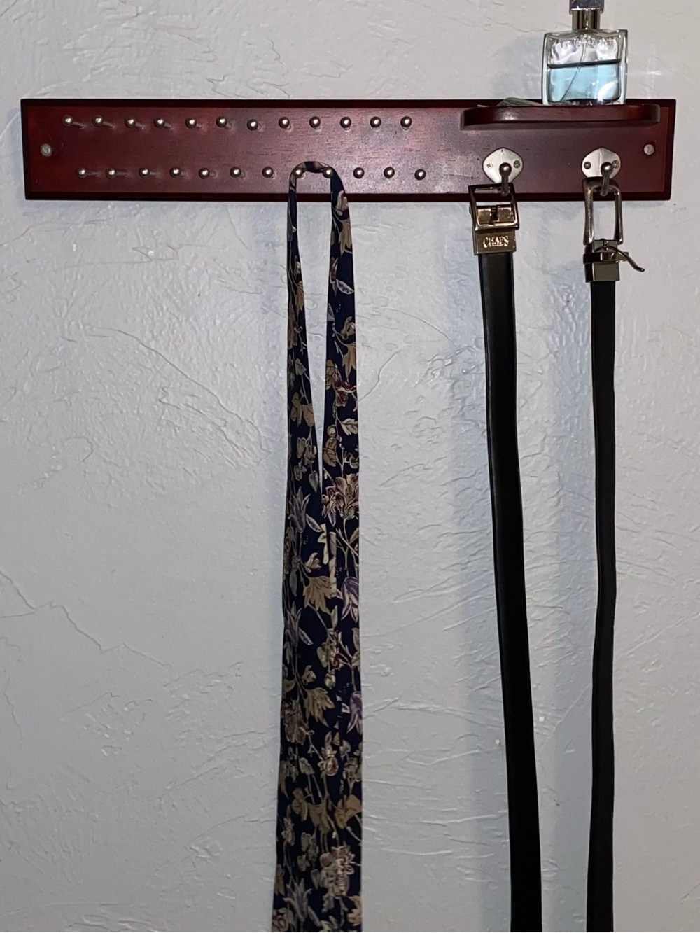 Vintage Lord & Taylor Wooden Wall Mount Tie/Belt Rack with Valet Ledge